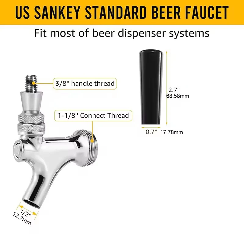 Newest Full Stainless Steel Draft Beer Tap Beer Faucet for Ball Lock Keg Tower, Beer Dispenser Tap Standard Beer Dispensing