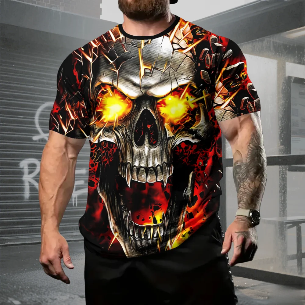 Fun Skeletal Pattern 3D Printed Men's T-Shirt - Street Retro Style - Summer Quick-Drying Breathable Casual Short Sleeve