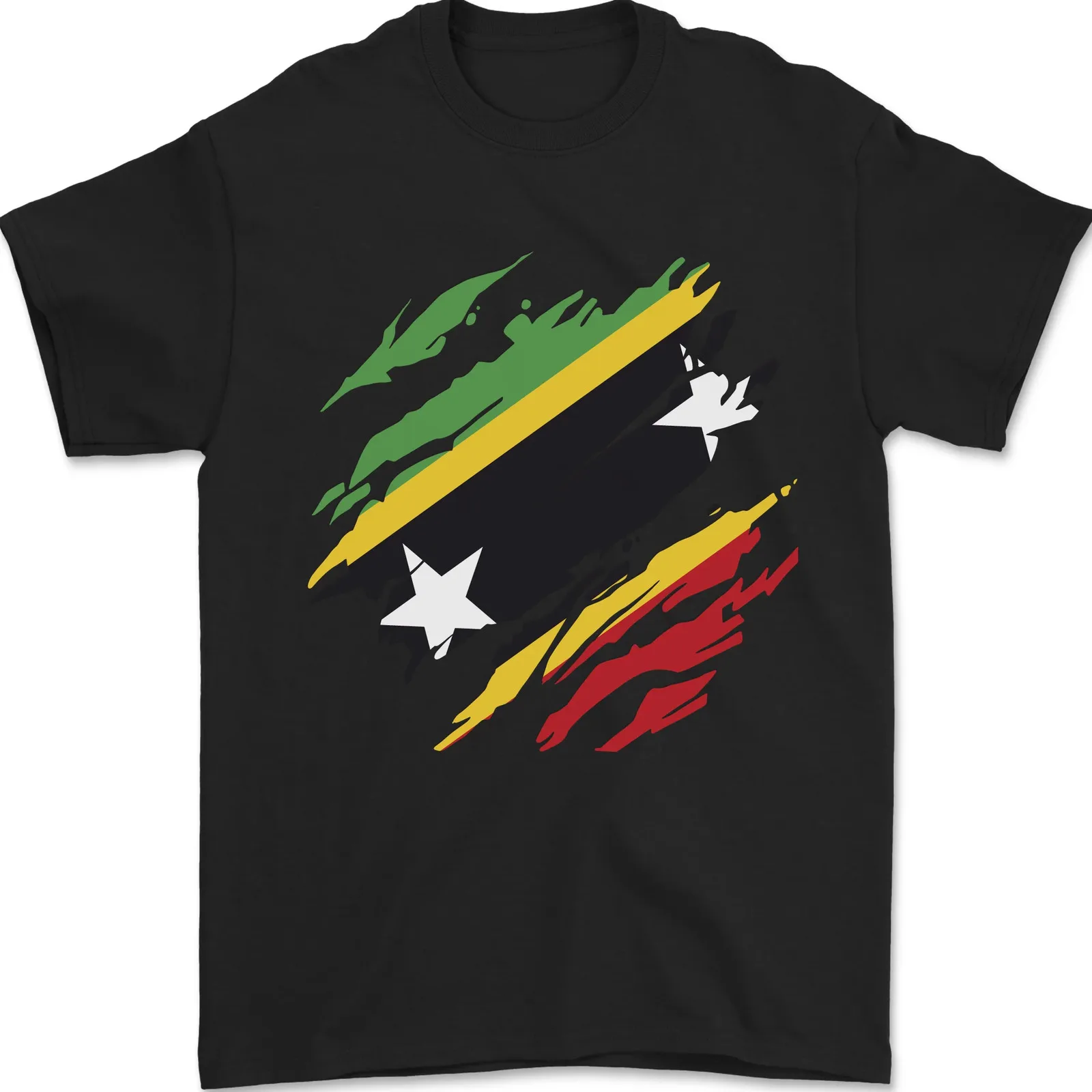 Torn Saint Kitts and Nevis Flag Day Football Mens T-Shirt 100% Cotton