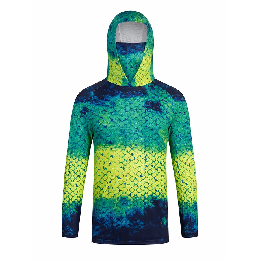 Men's Fishing Hoodie Shirt Long Sleeve Breathable Quick Dry Fish Print Outdoor Angling Jersey Pullover Sports Top
