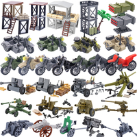 WWII Military MOC Gun Truck Soviet US Soldier Figure Building Block Sentry Launcher Three-wheeled Motorcycle Toy Mini Brick K021