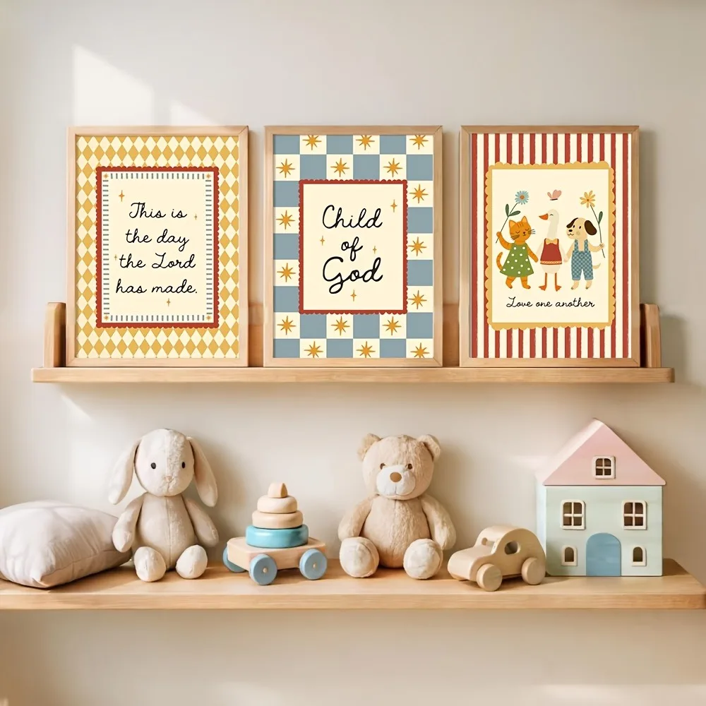 Frameless,Nursery Canvas Poster,Providing Children with Cute Bible Quotations,for Decor The Baby Room with Motivational Bible