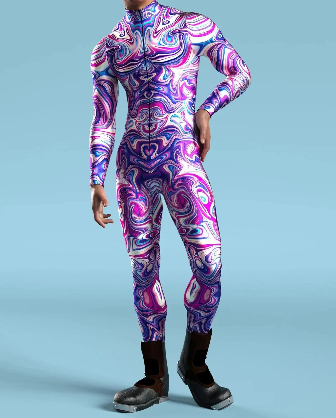 IOOTIANY Mech-Style Halloween-Bodysuit mit Aufdruck für Männer, Schlanker Langarm-Cosplay-Karnevalskostüm, Enger Jumpsuit Zentai 2026 – Detail 3