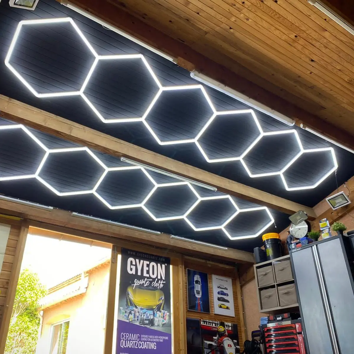 

1.9x2.4m One-step Connection Hexagon Led Light For Car Workshop Car Detailing Lights