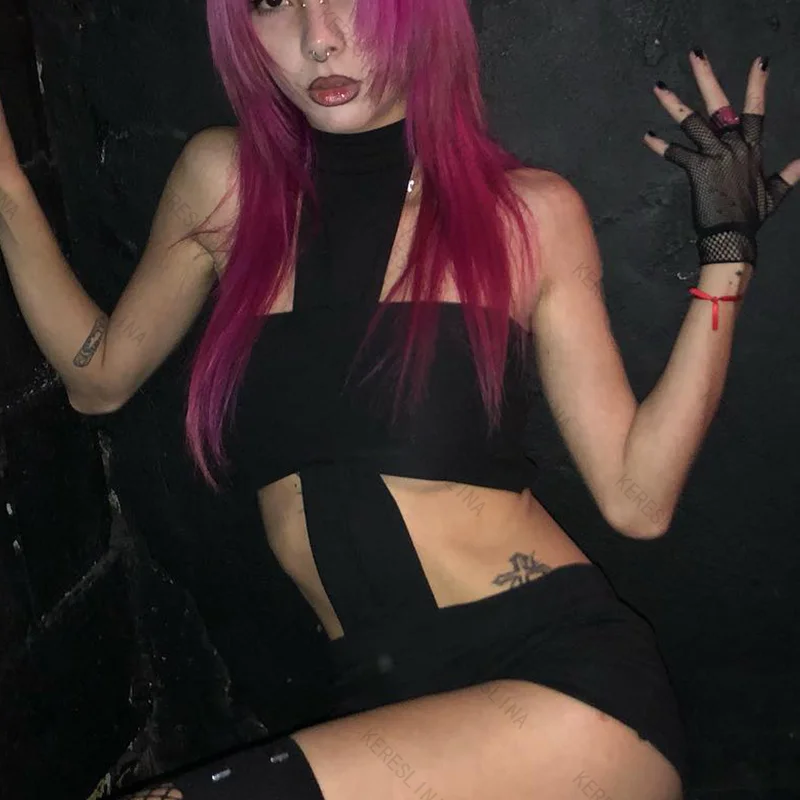 

Y2k super sexy hot girls solid color hanging neck jumpsuit shorts subculture trendy and comfortable versatile jumpsuit pants emo