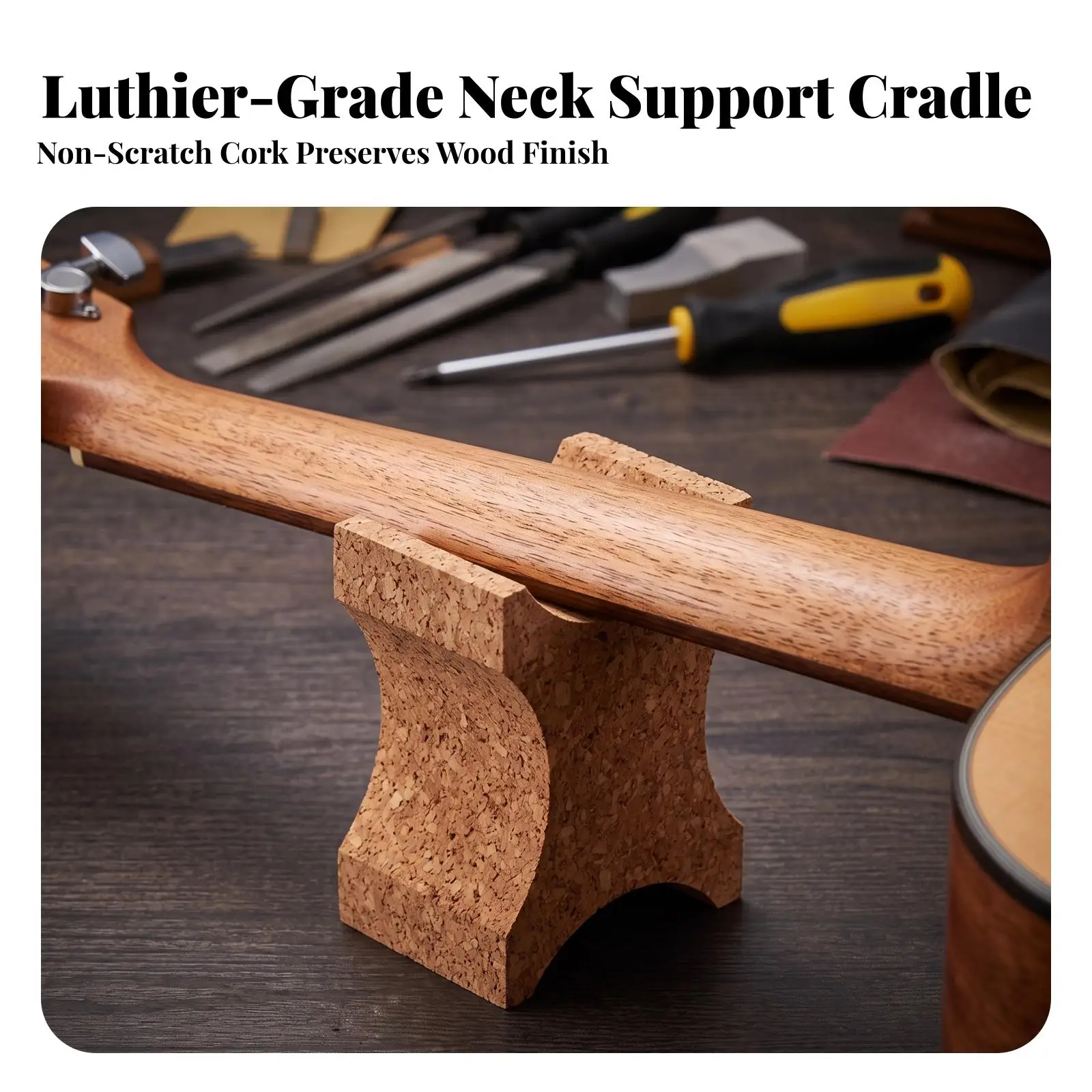Ergonomic Cork Guitar Cushion Neck Support for Tuning String Change with Side Recesses Rest Block