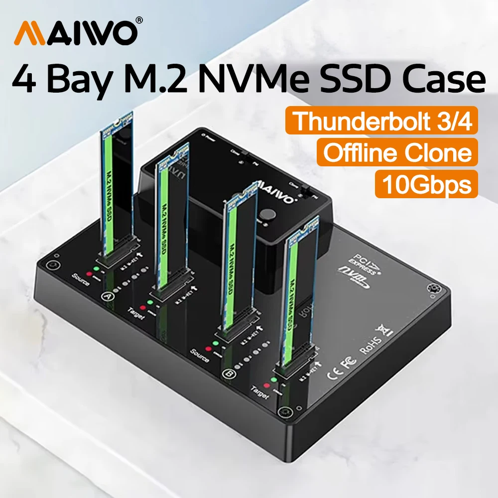 MAIWO 4 Bay M.2 NVMe SSD Enclosure Offline Clone Case Copy Machine Type-C External Hard Drive Reader for M/B&M Key NVME PCIe ssd