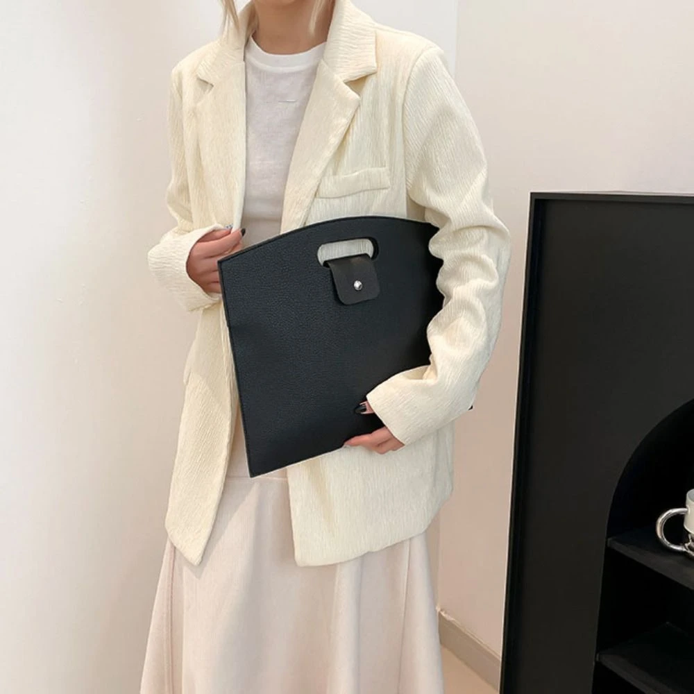 

Fashionable PU Office Document Tote Bag Large Capacity Laptop Bag Computer Bag Solid Color Handbag File Bag Girls