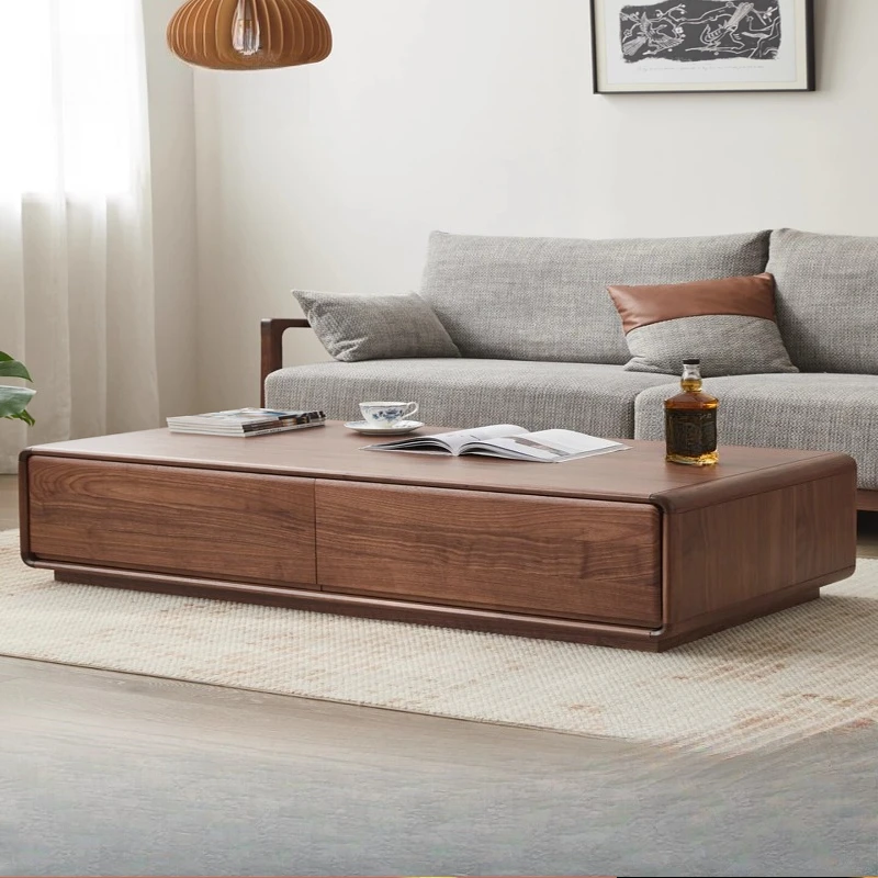 

Black walnut coffee table small apartment, solid wood tea table living room household low table modern simple TV cabinet coff