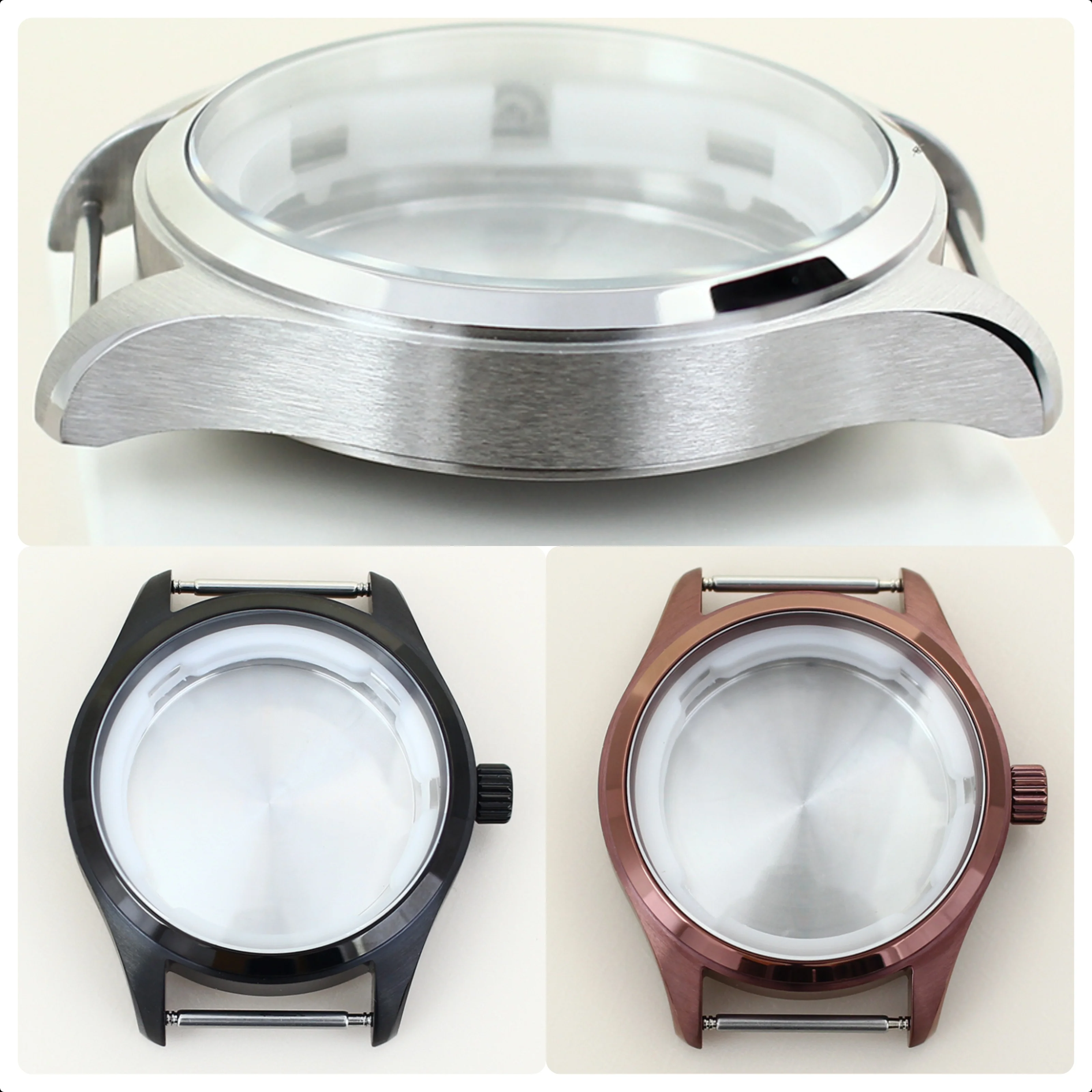 40mm Brushed Pilot Watch Case 316L Stainless Steel For Seiko NH35 NH36 NH38 NH34 Automatic Movement 33.6-34.3mm Dial Solid Back