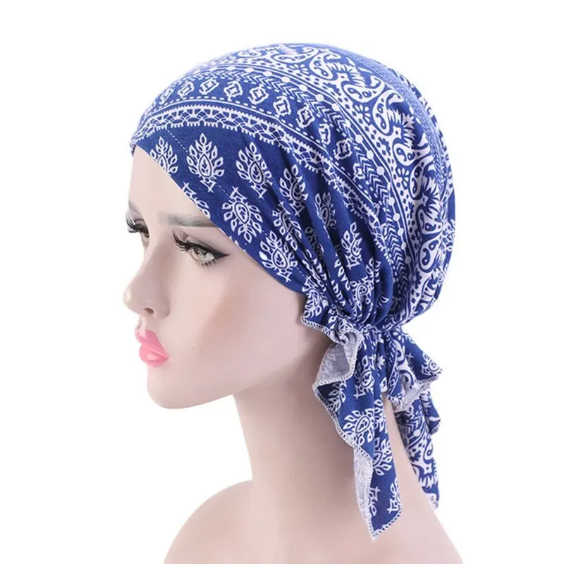 Ribbon Scarf Muslim Inner Hijab Women Flower Turban Hair Wrap Female Indian Headscarf Fashion Bandanas Headwear Turbante Mujer