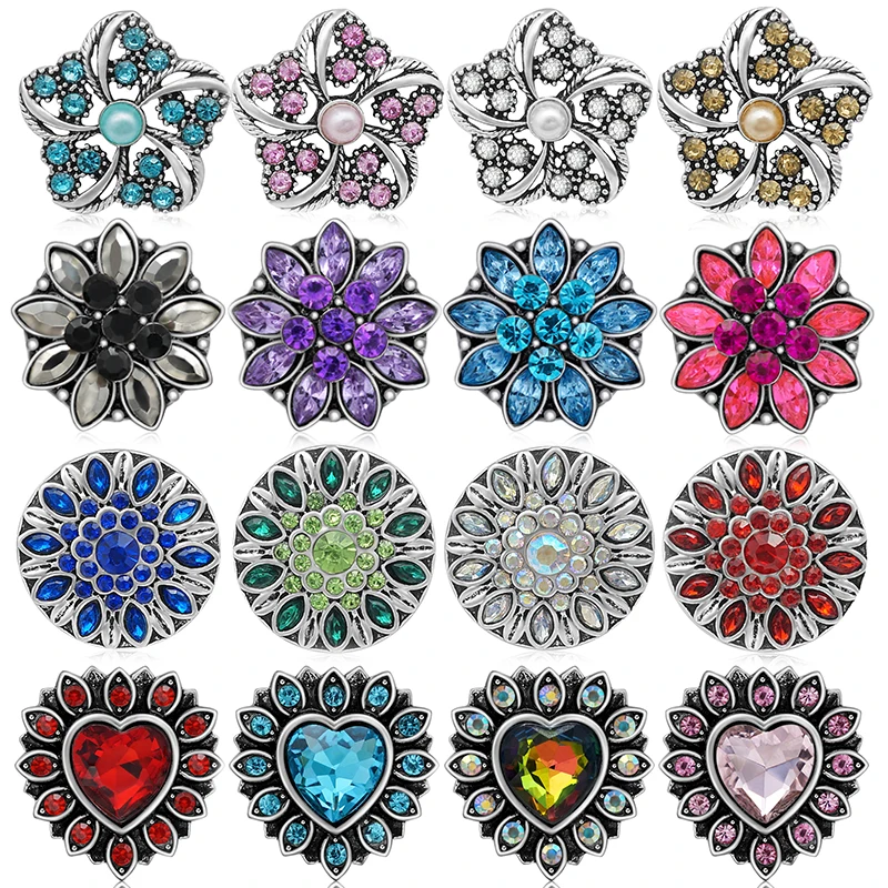 Colorful Rhinestone Beauty Flowers Hearts Round Metal 18mm snap buttons for DIY 18mm snap jewelry Accessories Women Gift