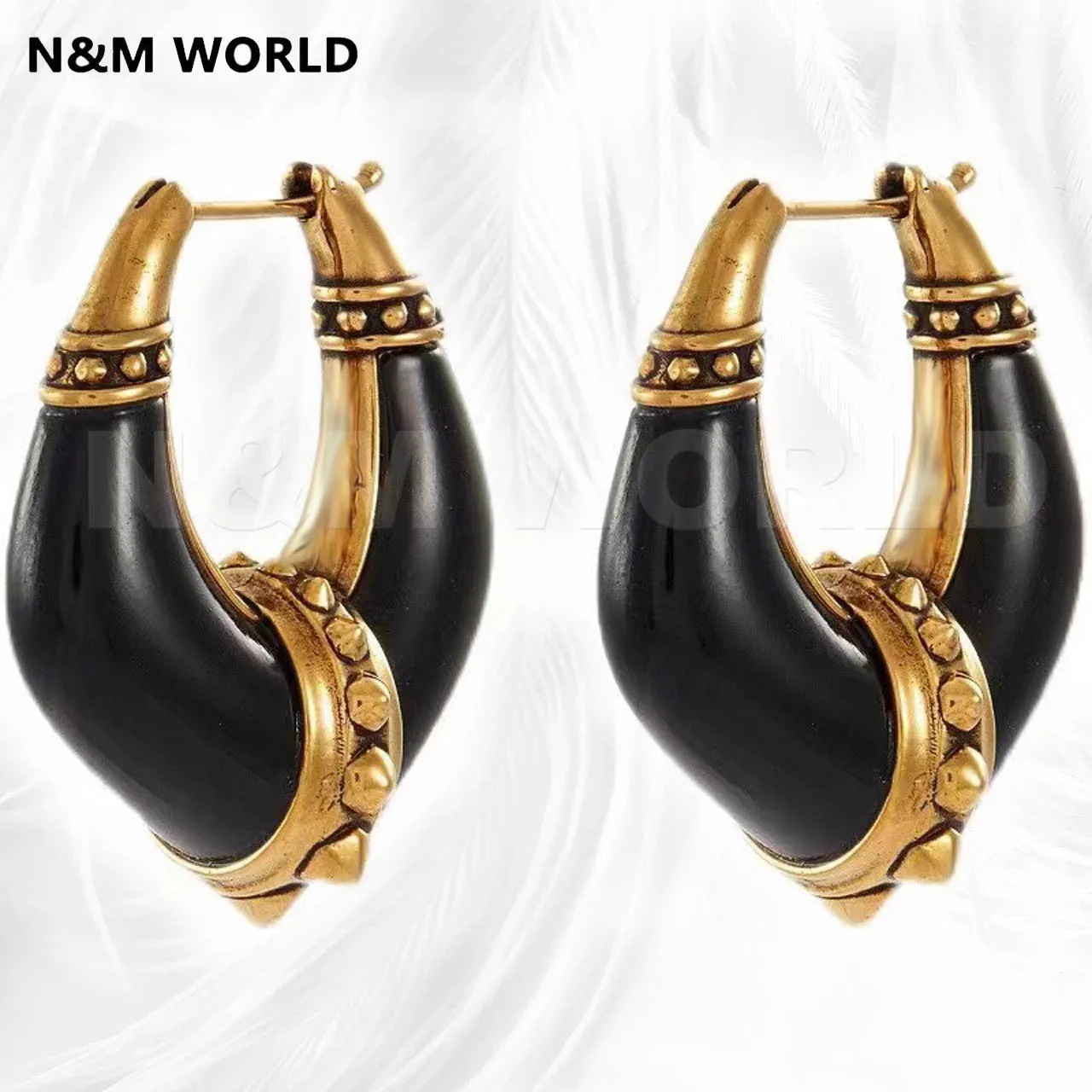 

2022 New Style Golden Willow Nails Black Crescent Earrings For Women's Party Wedding Jewelry Gift