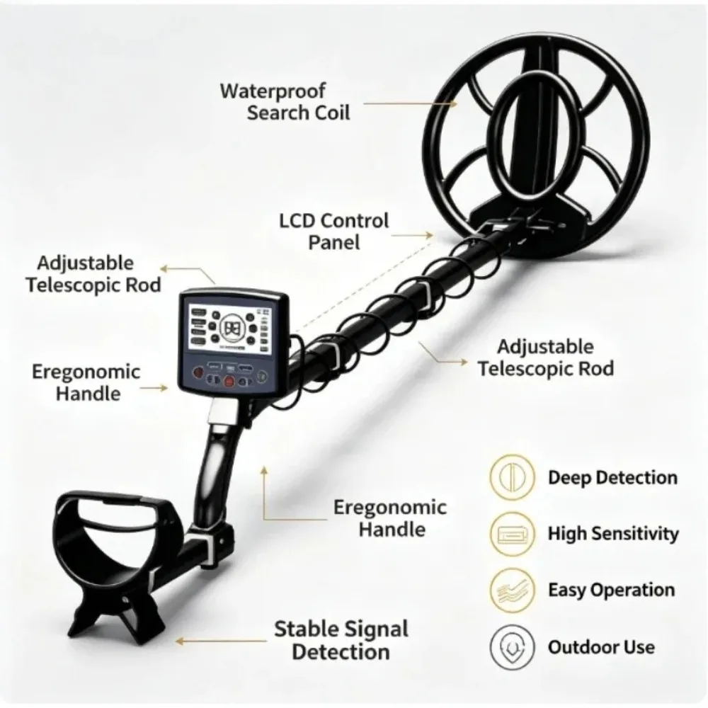 Portable Underground Metal Detector High Sensitivity Gold Silver Copper Treasure Hunter For Outdoor Use