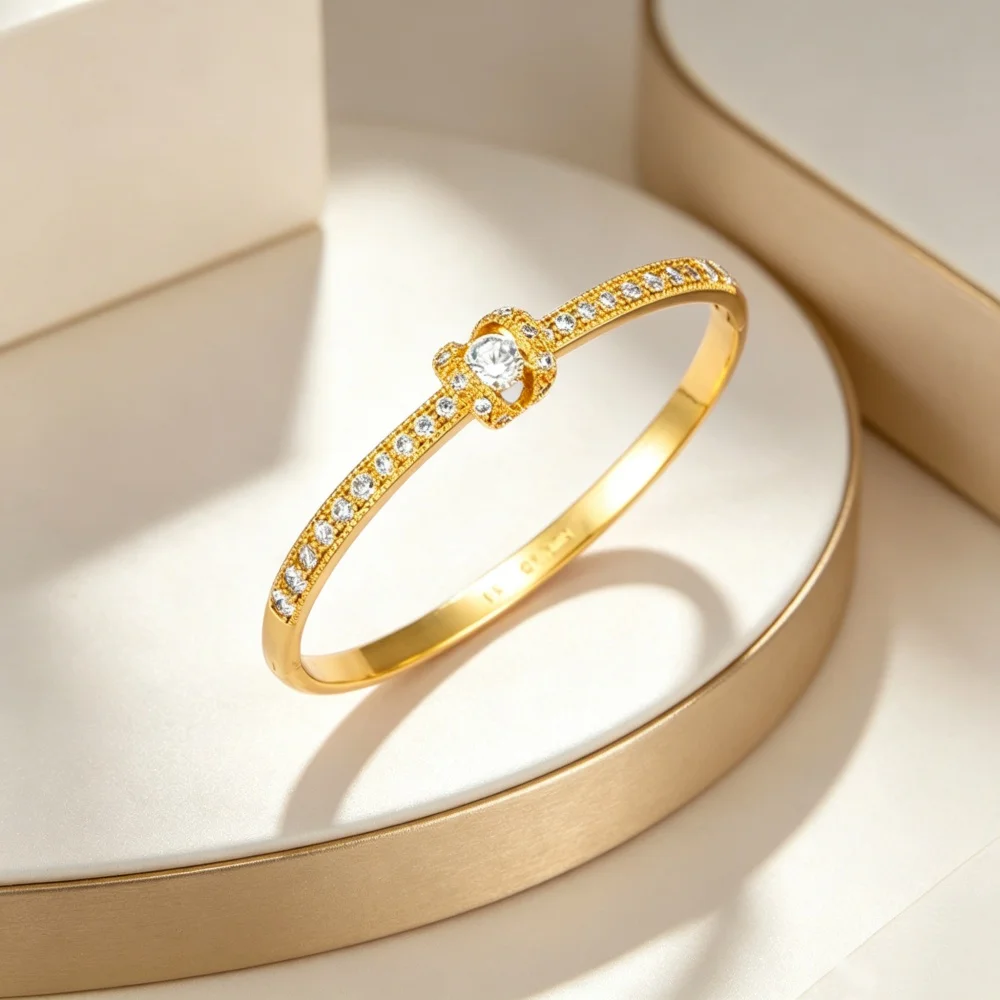 Advanced 24K Gold Plated Bracelets Charm Shiny Zircon Gilding Bangle For Women Girl Fashion Pave CZ Jewelry Nobility Bracelet
