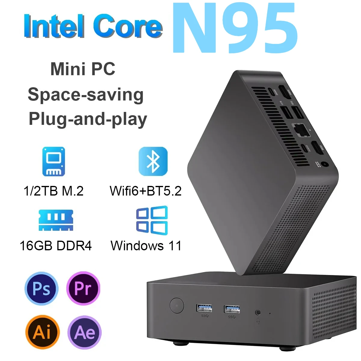 MINI Core N95 PC 윈도우 16GB RAM 1TB 2TB SSD WIFI 6 BT5.2 4K HD 미니 게이밍 오피스 스터디 PC