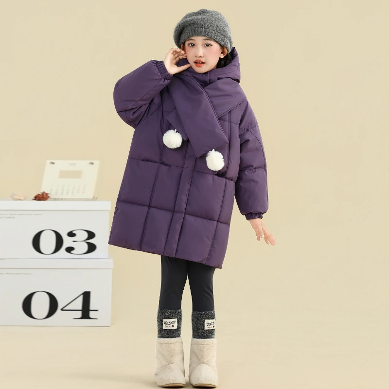 سترة قطنية سميكة بلون سادة سميكة للأطفال لشتاء 2025 مقاس متوسط إلى طويل