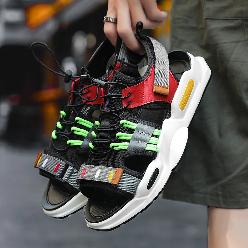 2022 New Fashion Gray Platform Sandals for Men Comfortable Hook Loop Summer Shoes Casual Men Outdoor Non-slip Beach Sandals Men