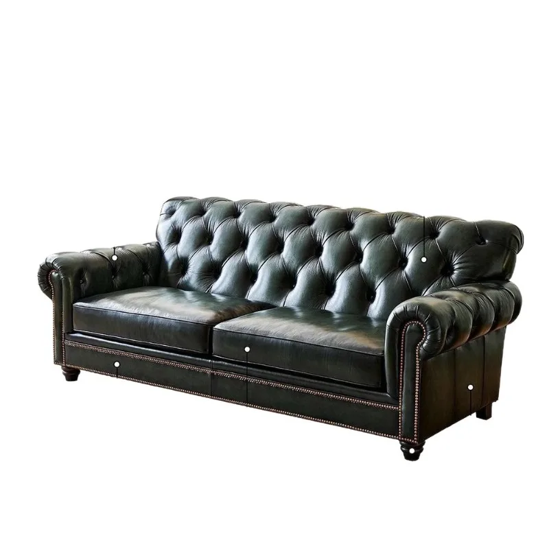 

Sofa European clubhouse medium and small apartment living room first layer cowhide oil wax all leather buckle