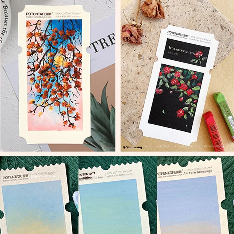 ورق ألوان مائية فارغ من بورانس 10-20 ورقة بطاقة بريدية Dly مرسومة يدويًا بطاقة مرجعية 300 جرام فن لب القطن المتوسط للطلاب