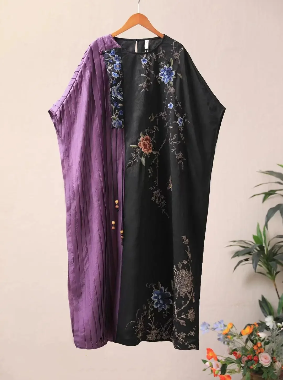 Luxury embroidery summer robe Natural silk patchwork Golden thread embroider evening dresses loose Vintage Long dresses