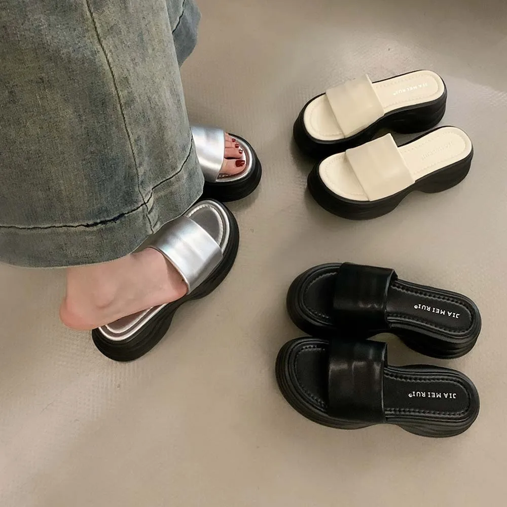 

Women's Strap Wedges Platform Sandals Classic Fish Mouth Slip-On Height Increase Slides Sandals Summer Casual Beach Slippers