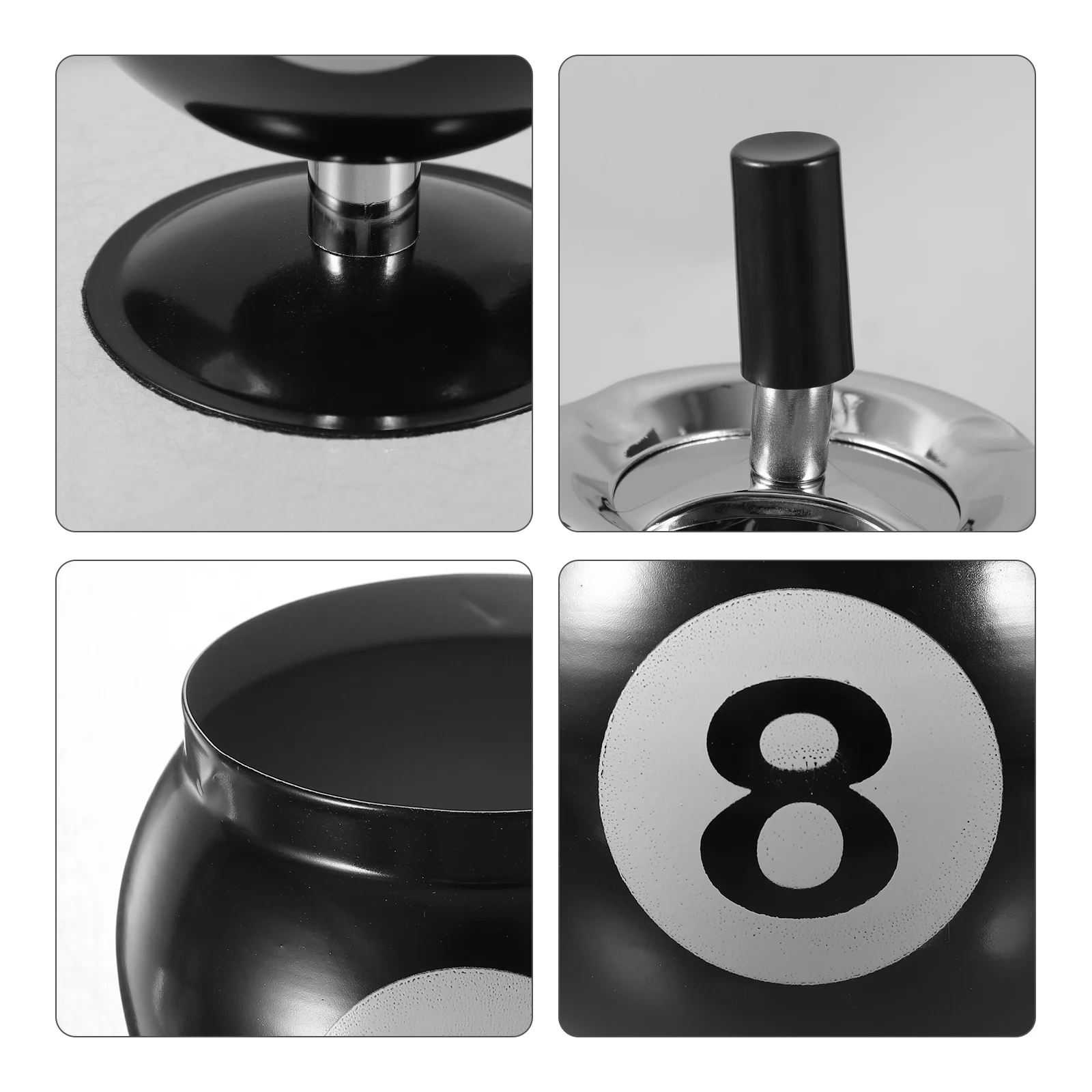 

Large Capacity Billiards Ball Ashtray Black Metal Cigarette Holder Windproof Rotating Design For Home Bar Cafe Party Use