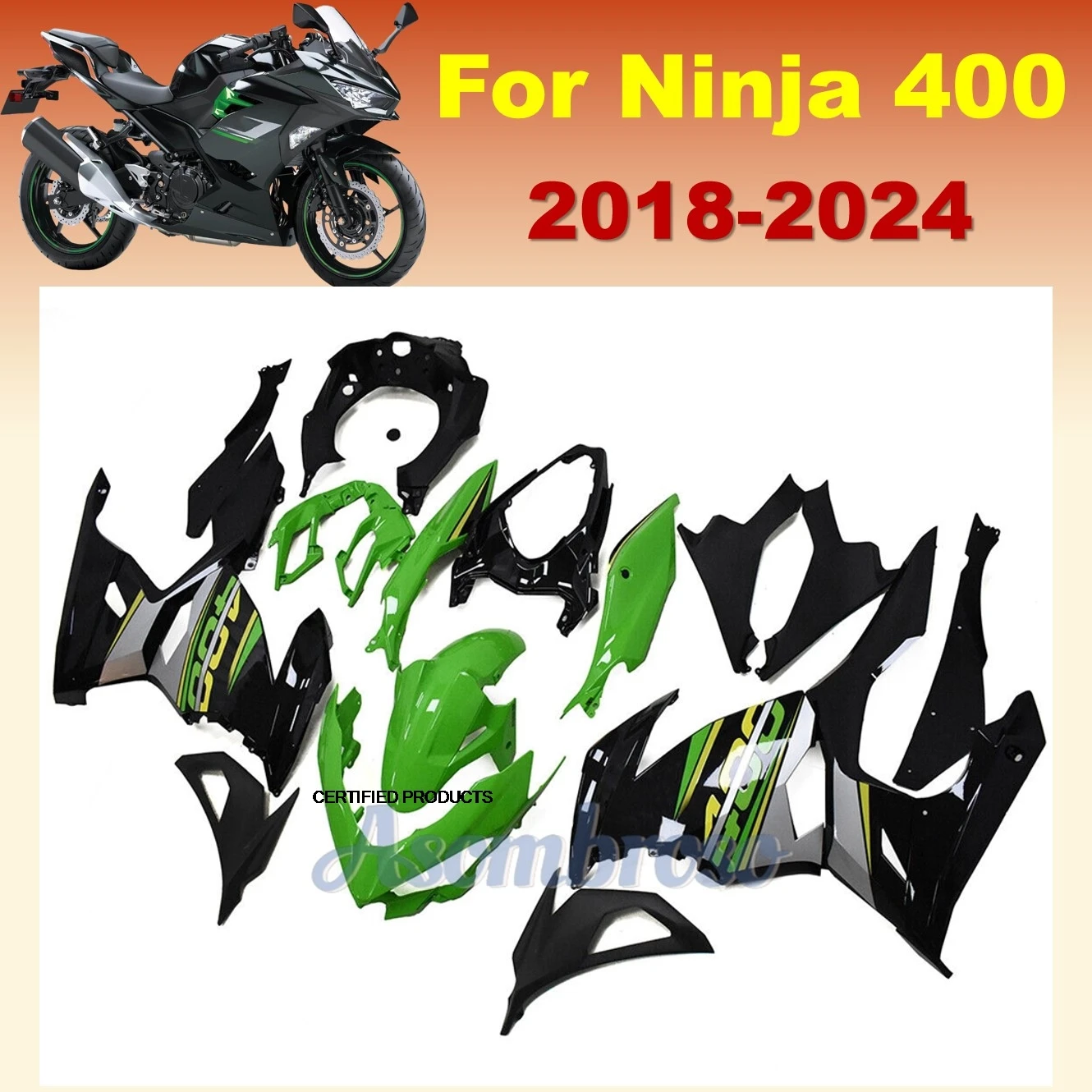 

Новый комплект обтекателя для Ninja 400 2018 2019 2020 2022 2021 2023 2024 18-24, крышка кузова спортивного велосипеда, сменный пластиковый корпус