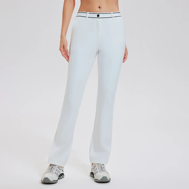 Women's Wide-leg Flared Pants Waistband Light-weighted Breathable Casual Flared Pants with Pocket Dress Pants