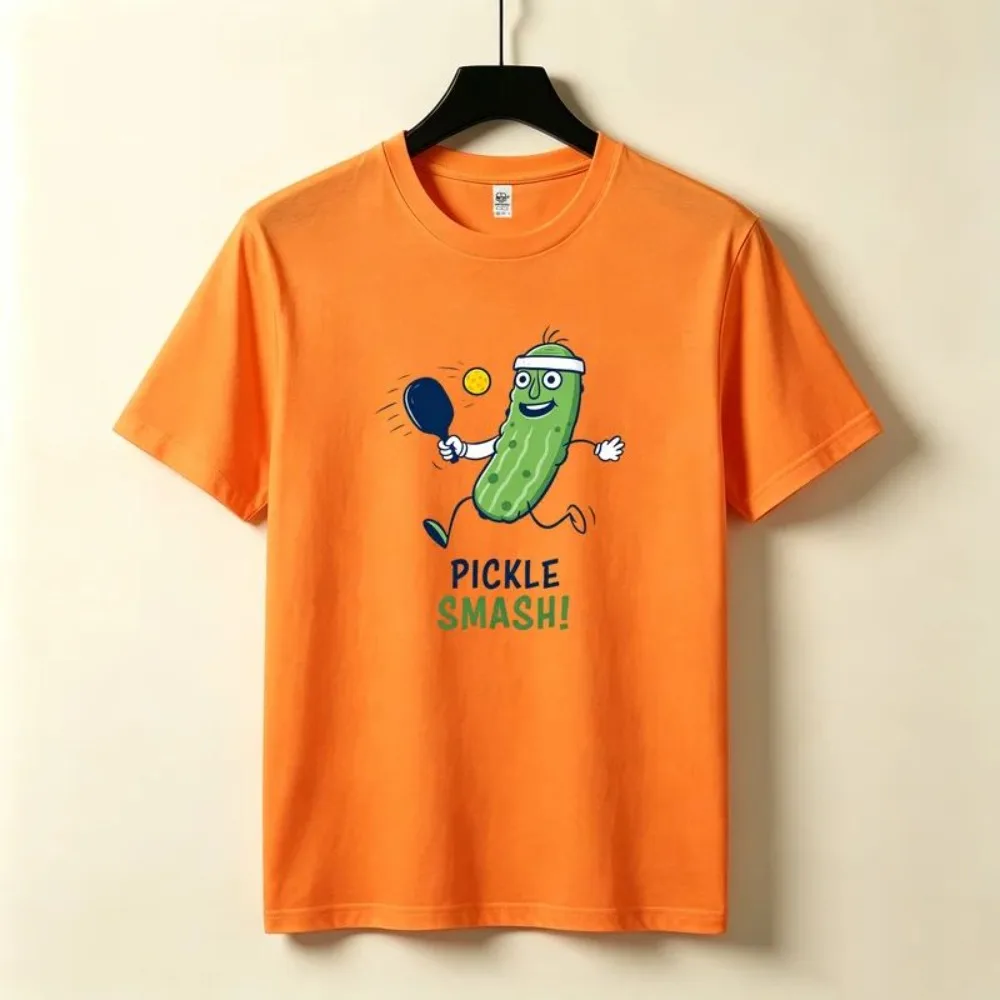 Pickle Smash Pickleball Cartoon Cucumber Graphic T‑shirt Funny Humor Letter Printed Short Sleeve Pure Cotton Casual Tops Unisex