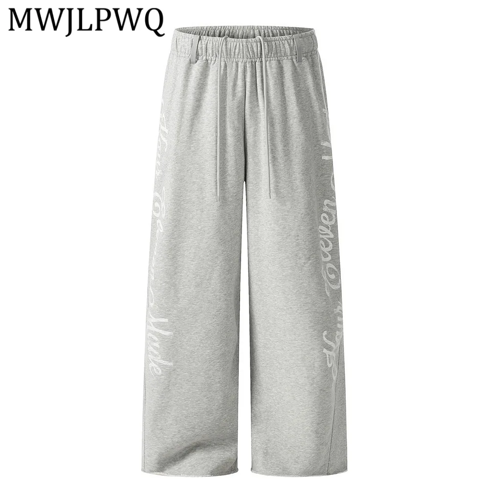 

MWJLPWQ American Street Style Loose Wide-Leg Pants Men's Summer Straight Sweatpants Graffiti Lettering Distressed Trousers 15112