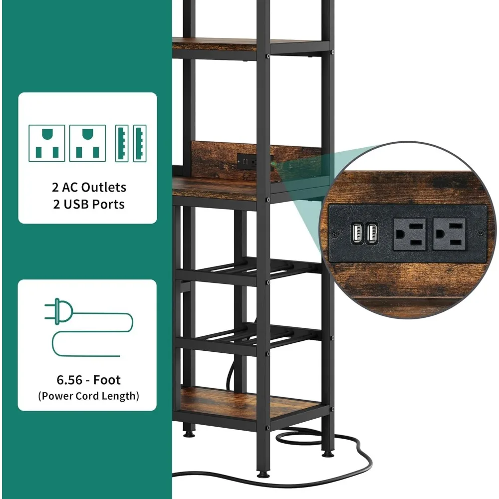 大型コーナーワインラック、電源コンセントとLEDライト付き63インチコーナーバーキャビネット、5段L字型工業用酒キャビネット