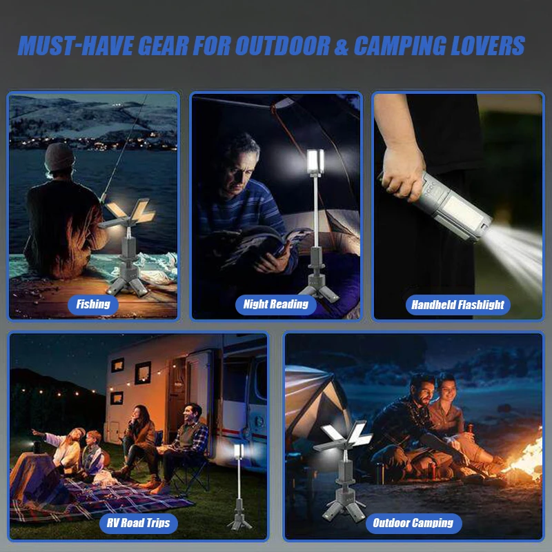 VOLODYMYR High Lumen LED Camping Light Telescopic Tripod Portable Outdoor Tent Tube Lantern for Polishing Car Repair Work view 6
