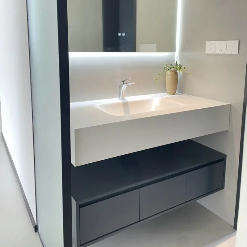 

Light luxury rock slab hot bending integrated basin rock slab seamless integrated basin bathroom cabinet
