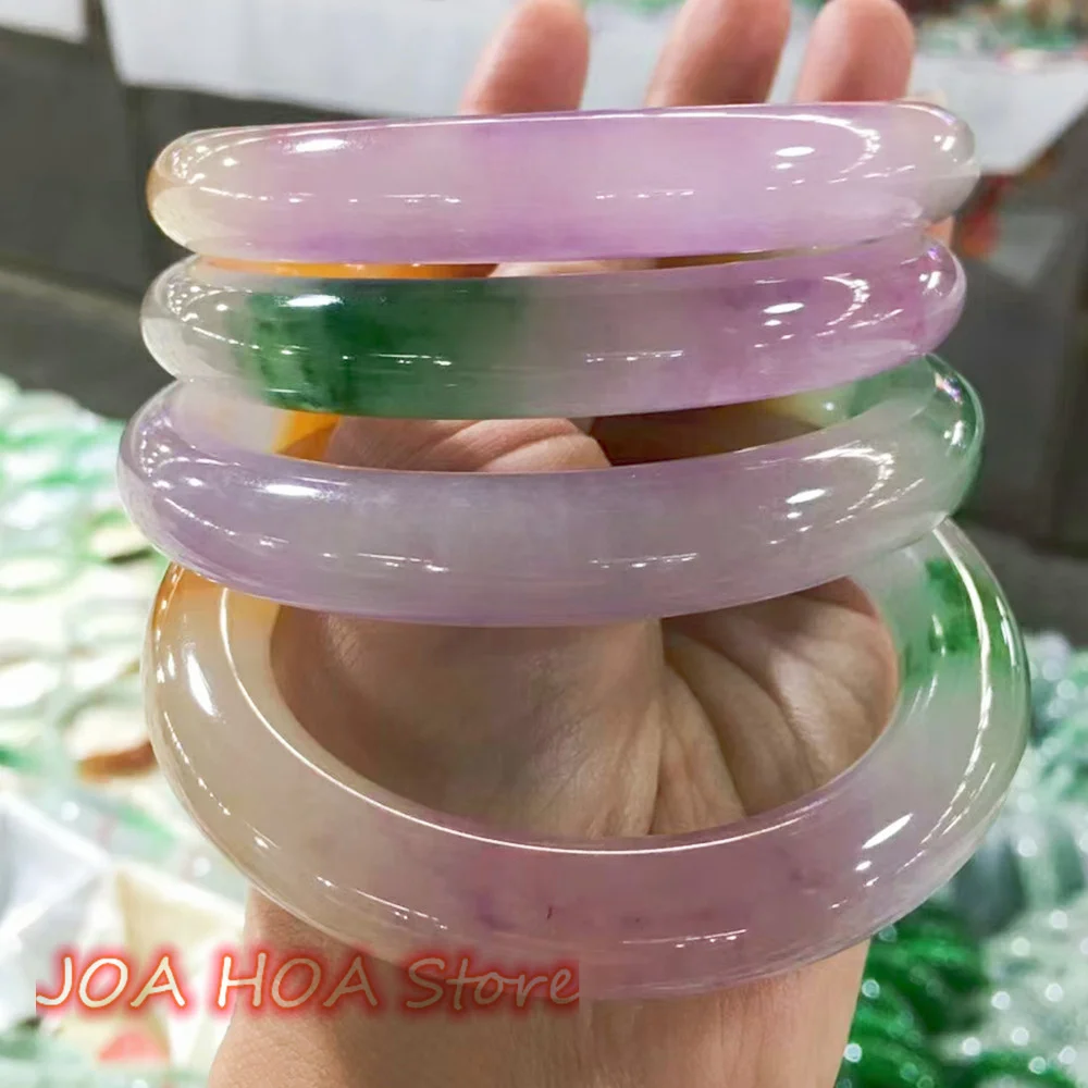 Floating Green Grass Flower Rare Natural Jadeite Bracelet Ice Jade Emerald Men Women Handring New Jewelry Unique Tricolor Bangle