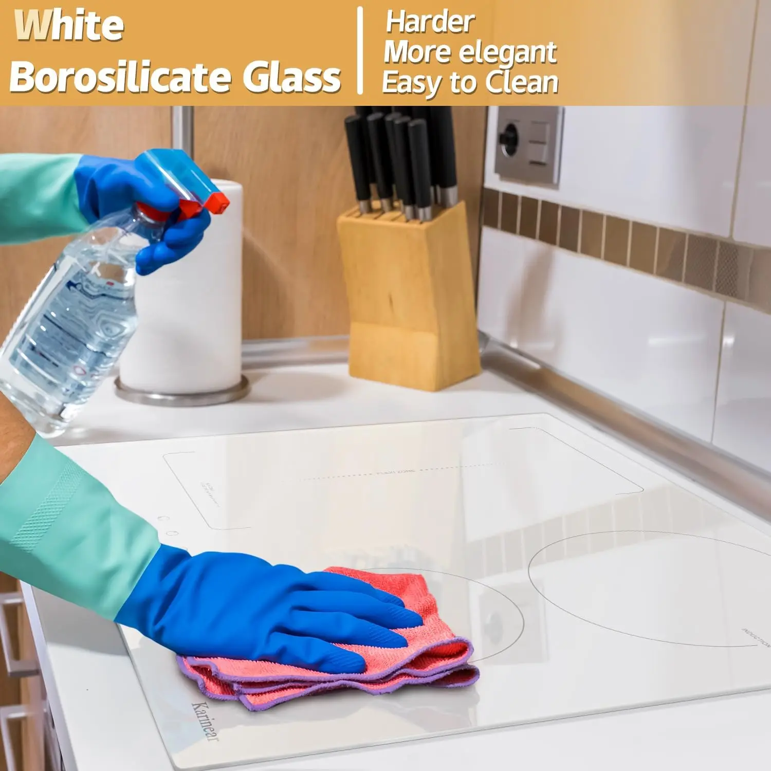 مسطح حثي كارينير 4 مناطق مع قابس، 59 سم، 3500 وات، زجاج سيراميك أبيض، مناطق مجمعة، أدوات تحكم منزلقة، 9 مستويات طاقة #4