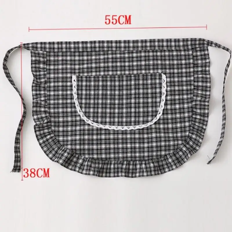 SW Home Cooking Work Clothes Kitchen Accessories Apron Square Check Half Waist Apron Cotton Material Stain Resistant Breathable