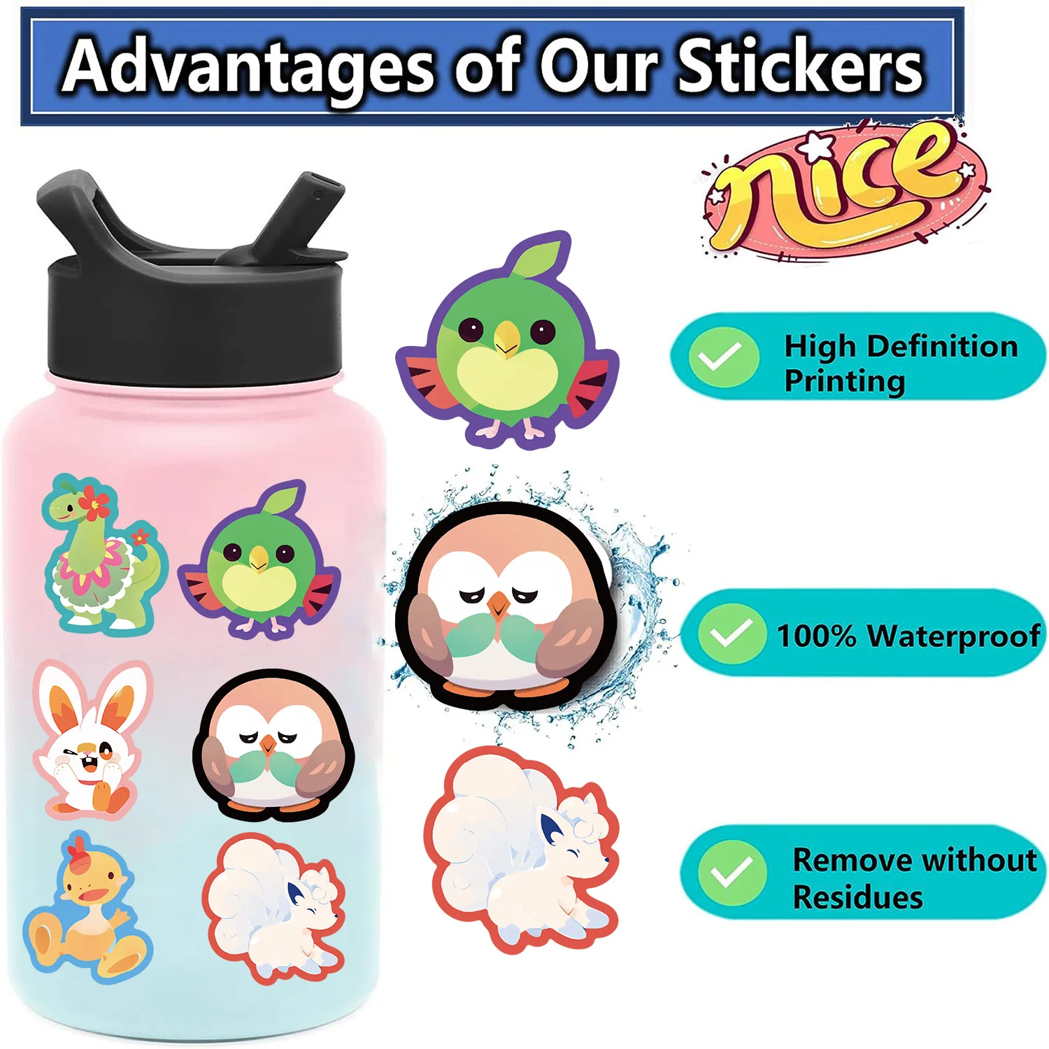 10/50pcs Cute Colour Animals Cartoon Graffiti Stickers DIY Phone Guitar Laptop Notebook Suitcase Cup Waterproof Sticker Kids Toy