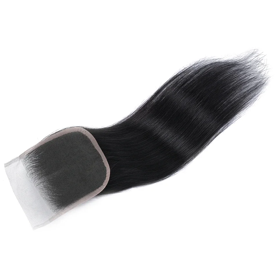 Capelli birmani 4x4 Chiusura in pizzo con capelli del bambino Lisci Capelli umani vergini al 100% Chiusura in pizzo trasparente Nero naturale