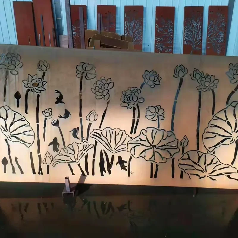 Écran de jardin en métal, plaque d'acier Corten, panneaux d'écran, gravure laser, pièce de haute qualité