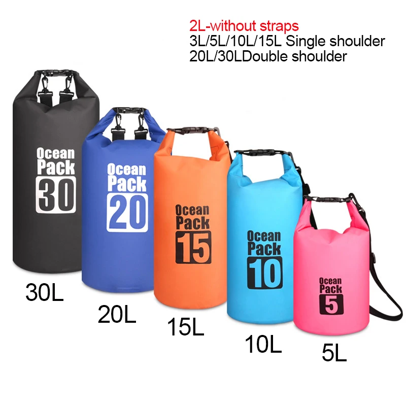 PVC Waterproof Bag 5L 10L 15L 20L 30L Outdoor Swimming Bag Diving Compression Storage Dry Bag For Man Women Kayaking Backpack