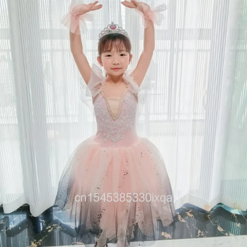 Romantic Gradient Ballet Tutu Dress Sequin Girl's Dance Skirt Modern Dance Princess Ballet Skirts Performance Costumes New