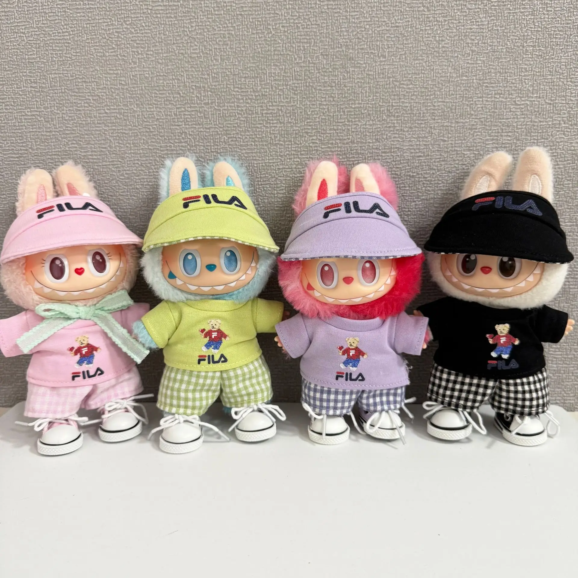 

For 15/17cm Labubu Doll Trendy leisurewear Outfit T-shirt flat cap Clothes Set Labubu pendant Clothing Shoes hat Diy Accessories