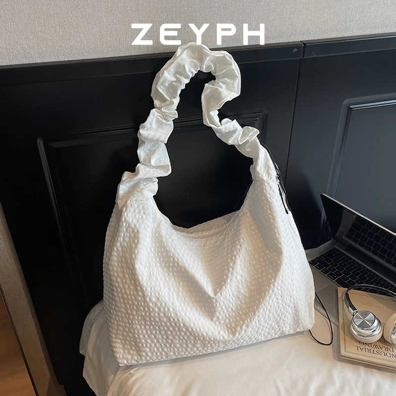 

Zeyph Crinkled Fabric Medium Simple Solid Colour Women s Four Season Shoulder Bag Tote Bag Canvas Bag