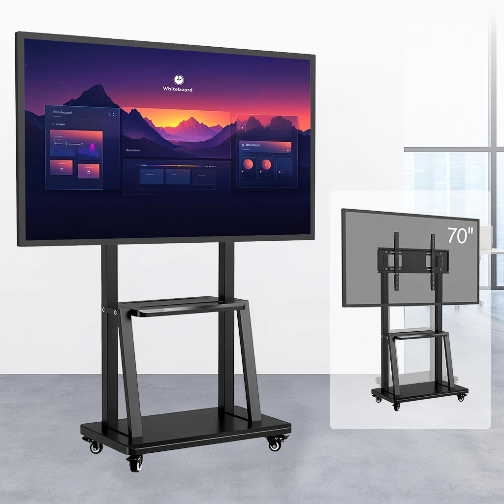 

Тележка для крепления смарт-доски с колесами для панелей диаметром от 32 до 100 дюймов. Прочная подставка на колесиках вмещает регулируемую полку объемом 330 фунтов.