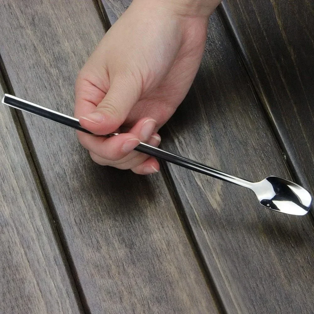 4pcs Stainless Steel Long Handle Square Ice Cream Coffee Dessert Tea Mixing Spoon for Home and Party Kitchen Tools