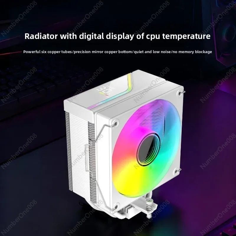 For COOLMOON Temperature Display T6 Air-cooled Cpu Radiator, Computer ARGB Six-copper Tube AMD Multi-platform Fan