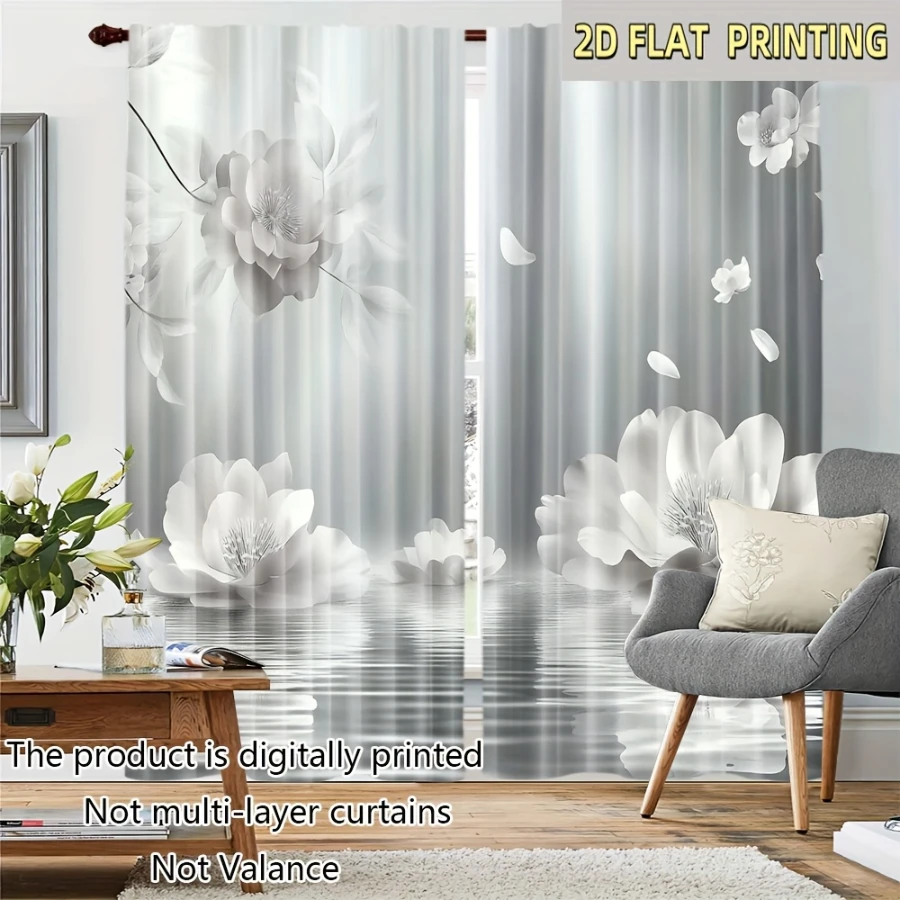 2PCS Digital Printed Curtains, White Tea Water Reflection Zen Calm, Modern Home Decor Style for Living Room Bedroom Decor