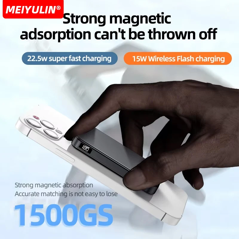 10000mAh Portable Magnetic Power Bank 15W Wireless Fast Charging Powerbank For iPhone Xiaomi Samsung Universal External Battery