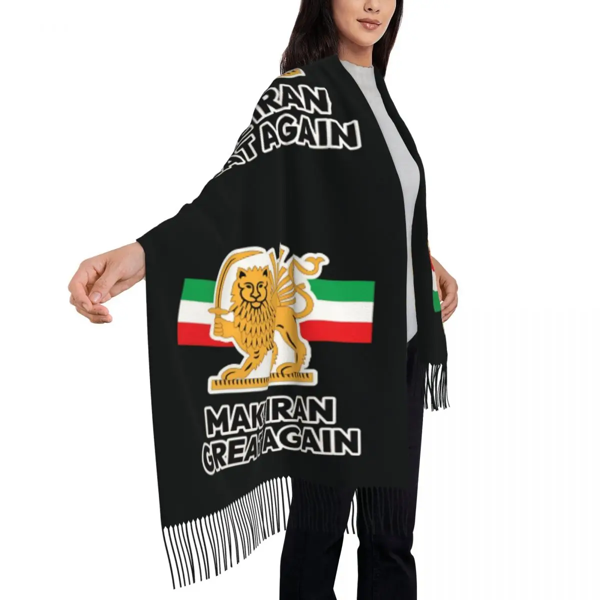 Men Women Scarf Warm Soft Make Iran Great Again Lion Large Scarves with Tassel Casual Shawls and Wraps Winter Design Bufanda
